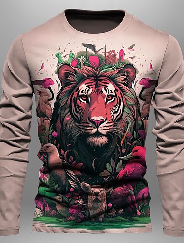  Per uomo Grafico Tigre Maglietta Manica Lunga maglietta Stampa 3D Girocollo Camicia Moda Designer Casual Sport all'Aperto Ferie Uscire Rosso Blu Marrone Primavera & Autunno Abbigliamento S M L XL 2XL