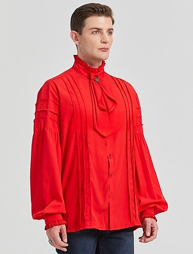  Retro Vintage Punk & Gothic Mittelalterlich Bluse / Hemd Maskerade Ren Faire Vampir Ritter Outlander Gerüscht Einfarbig Herren Seeräuber Fantasie königlich Karneval Maskerade Leistung Party Maskerade
