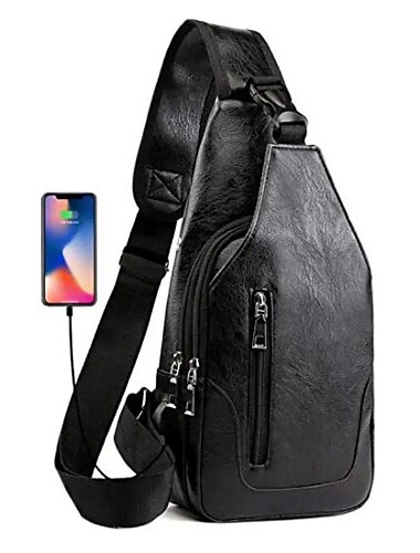  Férfi Crossbody táska Válltáska Melltáska Bőr Szabadtéri Napi Szabadság Cipzár Nagy kapacitás Vízálló Könnyű Tömör szín Sötétbarna Fekete Barna