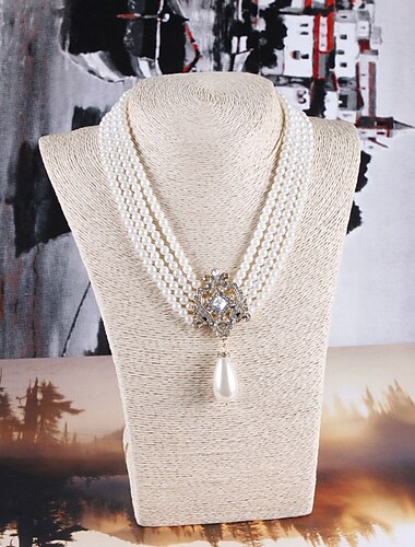  collar de perlas collar de cuentas retro vintage elegante&amp;Lujosa aleación de los años 20 para cosplay, bisutería de moda para mujer