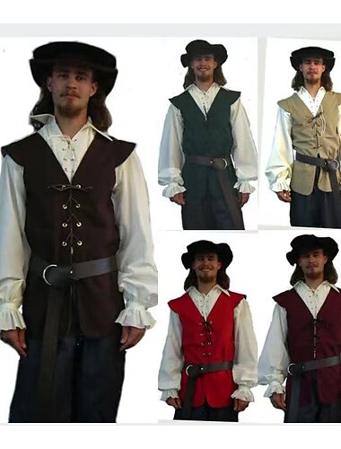  Punk & Gothique Médiéval 17ème siècle Bal Masqué Veste Ren Faire Prince Pirate Chevalier Homme Celtique Pirate LARP Adulte Gilet