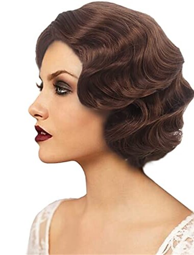  Kurze schwarze 1920er Jahre Perücke für Frauen Gatsby rauschende 20er Fingerwellen-Party-Perücke synthetische voll vintage Perücken für Damen Cosplay-Kostüm Festkleidung 1920 Flapper Perücke
