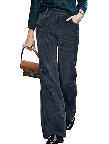  damskie spodnie z szerokimi nogawkami spodnie na całej długości sztruksowa kieszeń wysoki krój wysoki stan moda streetwear na zewnątrz ulica niebieski zielony xs s jesień zima