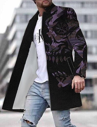  Voor heren Doodskoppen Grafische prints Winterjas Overjas Jas Houd Warm Ademend Comfortabel Modieus Streetwear Stoer Werk Alledaagse kleding Uitgaan Zak Afdrukken Herfst winter Strijkijzer Lange mouw