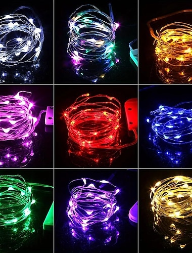  LED フェアリーライト 1 個、cr2032 バッテリー駆動、防水銅線ストリングライト、7フィート 20 LED ホタルストリングライト、DIY 結婚式の寮、寝室、クリスマス、ハロウィン、パーティー用