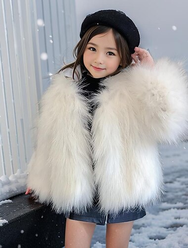  kinderkleidung Mädchen Faux-Pelz-Mantel Feste Farbe Aktiv Outdoor Mantel Oberbekleidung 3-10 Jahre Herbst Schwarz Weiß Rosa