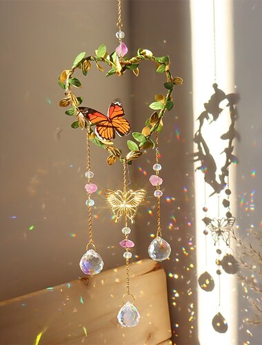  1pc amatista estrella luna amor cristal sol atrapasueños hoja & Atrapasueños de prisma colgante de cristal de mariposa para decoración del hogar y ventana