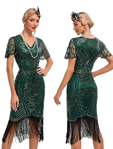  Retro Vintage Goldene Zwanziger 1920er Flapper Kleid Kleid Maskerade Der große Gatsby Hochzeitsgast Pailletten Quastenfransen Damen Maskerade Hochzeit Hochzeitsgast Party / Abend Erwachsene Kleid