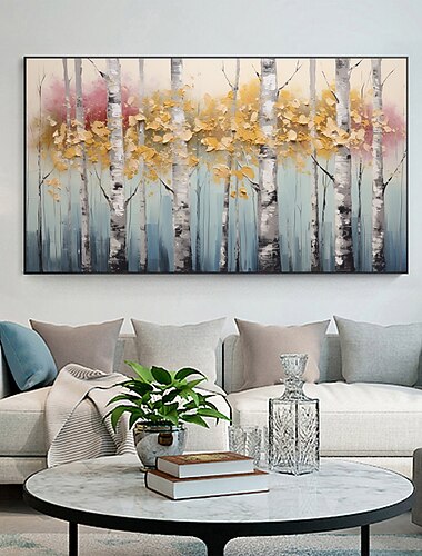  handgjord oljemålning canvas väggkonst dekor original höst skog heminredning med sträckt ram utan inre ram målning