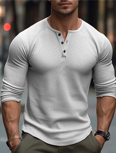  Herren T Shirt Henley Hemd T-Shirt Langarmshirt Langarm Einfach Mode Designer Basic Henley Urlaub Straße Ausgehen Frühling & Herbst Schwarz Weiß Marineblau Henley T-Shirt