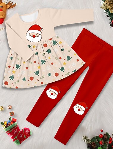  Jul Jente 3D Hver T-skjorte og legging Volanger kjolesett Langermet 3D-utskrift Høst Vinter Aktiv Mote Daglig Polyester Barn 3-12 år utendørs Stevnemøte Feriereise Normal