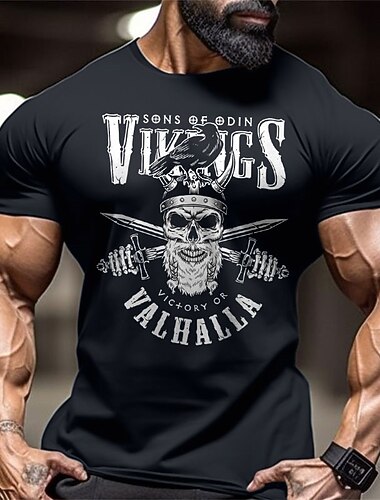  Herrar Vikingar Söners Av Odin Grafisk T-shirt - Seger eller Valhall Hemskt Mytologi Kortärmad Tee