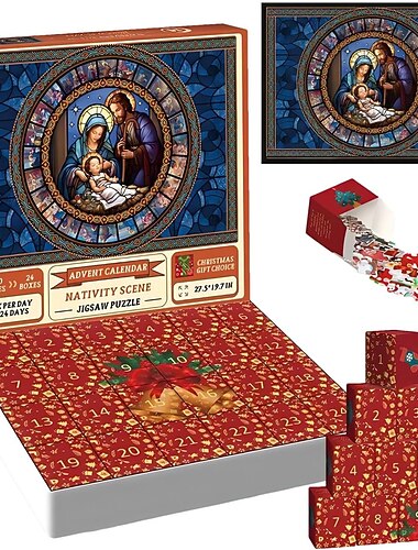  Adventi Naptár 2025 Betlehem Jigsaw Puzzle 1000 darab Puzzle Jigsaw Visszaszámláló Kalendárium Karácsonyi Ajándékokhoz 24 Doboz Puzzle a Visszaszámláláshoz Karácsonyi Ajándék Betlehem Dekoráció
