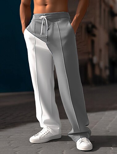  Men's Sweatpants Joggers Trousers Straight Leg Sweatpants Pleated Pants Patchwork Drawstring Elastic Waist Color Block Comfort Breathable Casual Daily Holiday Sports Fashion Black Blue