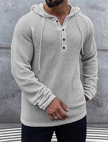  Voor heren Wafel Shirt T-shirt Henley-shirt Shirt met lange mouwen Lange mouw Capuchon Lente & Herfst Effen Modieus Ontwerper Basic Gebreid Vakantie Straat Uitgaan Groen Grijs Top T-shirt voor mannen