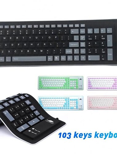  Clavier pliable filaire flexible en silicone souple à 103 touches à la mode pour ordinateur portable/ordinateur