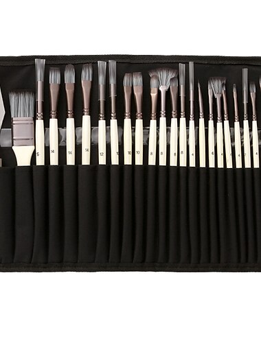  Art 24-teiliges Pinselset, verbessertes synthetisches Pinselset mit Stoffrolle und Spachtel für Acryl, Öl, Wasser
