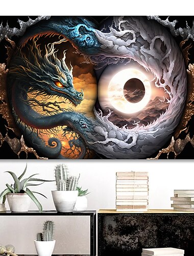  Tiere Wandkunst Leinwand Yin und Yang zwei Drachen Drucke und Poster abstrakte Bilder dekorative Stoffmalerei für Wohnzimmer Bilder ohne Rahmen