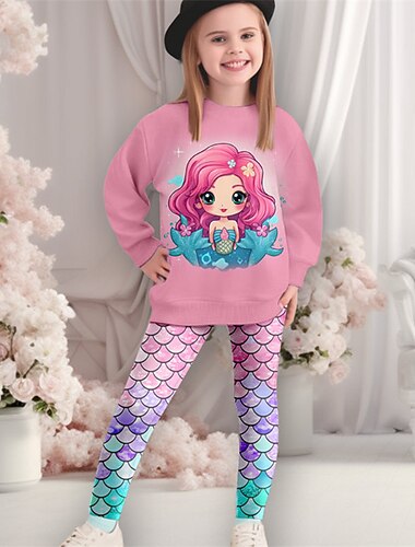  Fille 3D Sirène Ensemble sweat-shirt et legging Rose manche longue 3D effet Automne Hiver Actif Mode du quotidien Enfants 3-12 ans Col Ras du Cou Extérieur Vacances Rendez-vous Standard