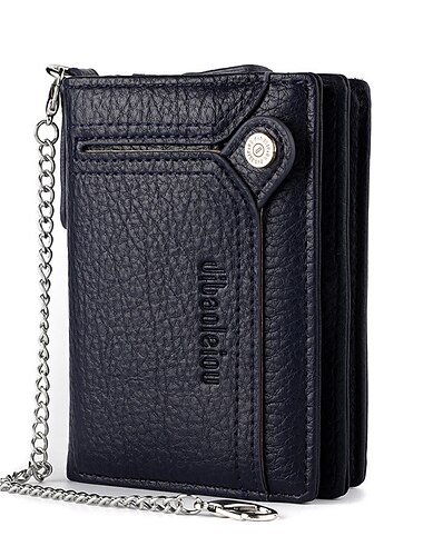  Herren-Lederbrieftasche, PU-Leder-Ausweishalter-Kombination mit diebstahlsicherem Kettendesign