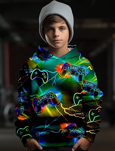  Jungen 3D Spiele Kapuzenshirt Pullover Langarm 3D-Druck Herbst Winter Modisch Strassenmode Cool Polyester kinderkleidung 3-12 Jahre Outdoor Casual Täglich Regular Fit