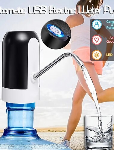  Pompe à bouteille d'eau 1 pièce, pompe à bouteille d'eau électrique, pompe à eau potable automatique rechargeable par USB pour bouteilles universelles de 3 à 5 gallons, distributeur d'eau de camping portable