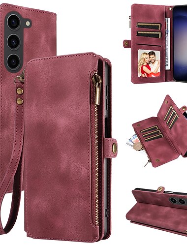  Phone Case For Samsung Galaxy S24 S23 S23 FE S22 S21 Ultra Plus S20 Wallet Case with Stand Holder Zipper Card Slot PU Leather