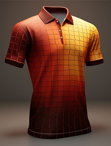  Herren Poloshirts Golfshirt Kurzarm Polo-Shirts Hemden mit Kragen Lässig Urlaubskleidung Formelle Kleidung Festivalkleidung Knöpfe 3D-Druck Frühling & Sommer Gelb Purpur Orange