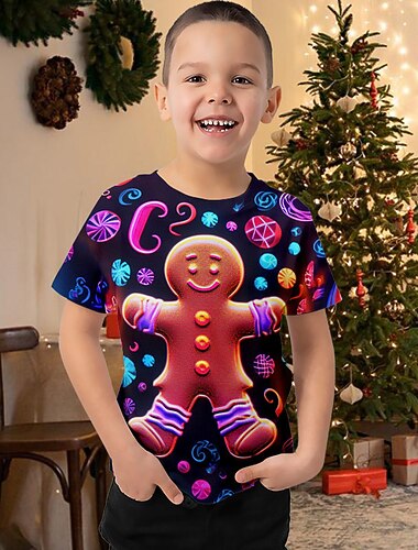  Jul Gutt 3D Pepperkakemenn T-skjorte Skjorte Kortermet 3D-utskrift Høst Aktiv Sport Mote Polyester Barn 3-12 år utendørs Avslappet Daglig Normal
