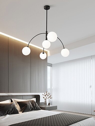  Att schwarzer Sputnik-Kronleuchter, 5 Leuchten, Mid-Century-Kronleuchter, moderne Industrie-Deckenpendelleuchte für Küche, Esszimmer, Wohnzimmer, Schlafzimmer, 110–240 V