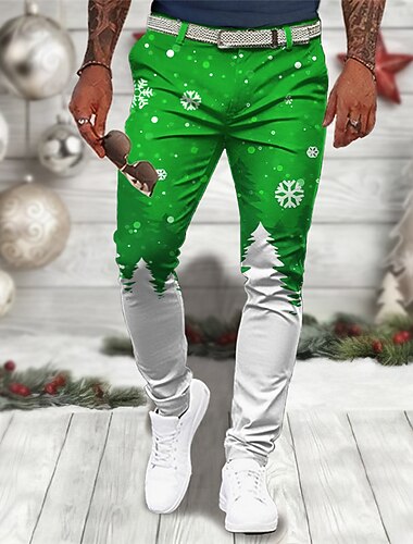  jul menns julescene trykte bukser snøfnugg business casual 3d print kjole bukser utendørs daglig slitasje streetwear polyester vin blå grønn s m l medium midje elastisitet bukser
