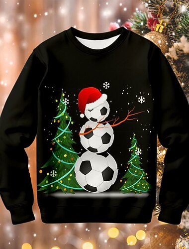  عيد الميلاد المجيد للصبيان 3D كرة القدم كنزة Pullover كم طويل طباعة ثلاثية الأبعاد الخريف الشتاء موضة أناقة الشارع كوول بوليستر أطفال 3-12 سنة الأماكن المفتوحة فضفاض مناسب للبس اليومي عادي