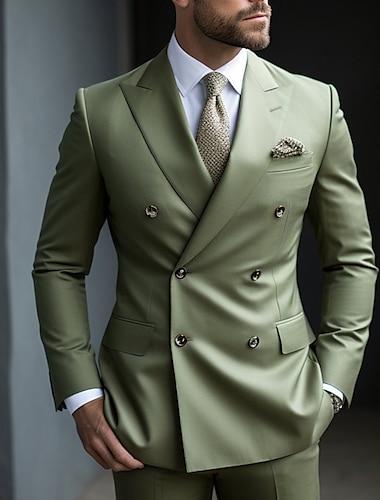  Trajes de graduación para hombre color salvia, trajes de boda de color sólido, 2 piezas, negocios diarios, talla grande, doble botonadura, seis botones 2024