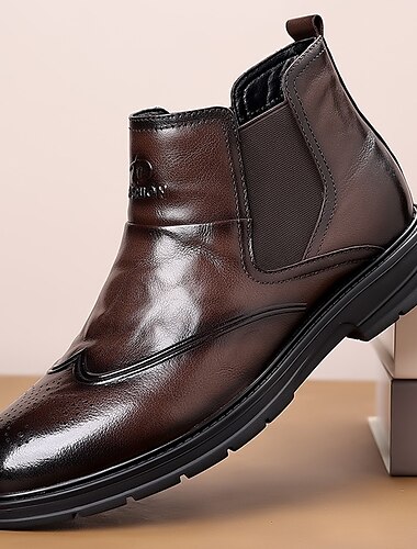  bottines chelsea en similicuir marron pour hommes avec bout d'aile - chaussures élégantes et confortables pour les affaires et les loisirs