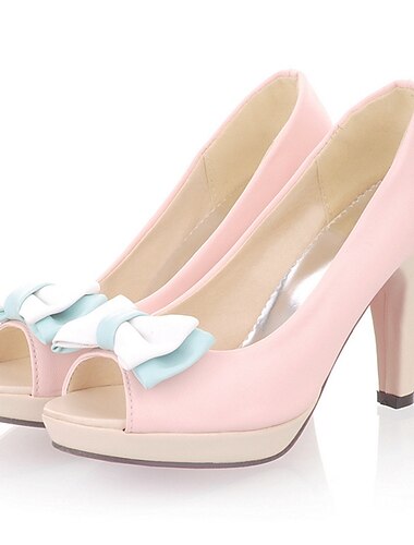  weiße und rosafarbene Peep-Toe-Plateauschuhe mit Schleifendetail für Damen – elegante High Heels für Hochzeiten und formelle Anlässe
