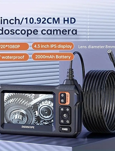  hd borescope 4,3 hüvelykes ips képernyő ellenőrző kamera megvilágított vízálló borescope kamera 16,5 láb félmerev hattyúnyak kamera autók otthoni vízvezeték-szereléséhez