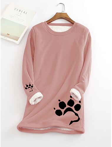  Sweatshirt für Damen in Übergröße, Pullover mit Sherpa-Grafik, Street-Style, lässig, warm, sportlich, flauschig, Rundhalsausschnitt, langärmliges Oberteil, mikroelastisch, Herbst&amp;Winterkomfort,