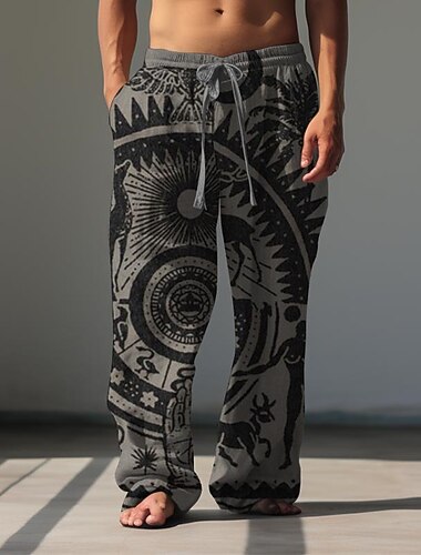  etnische vintage heren 3D-print broek broeken buiten straat uitgaan polyester bruin groen kaki s ml midden taille elasticiteit broek