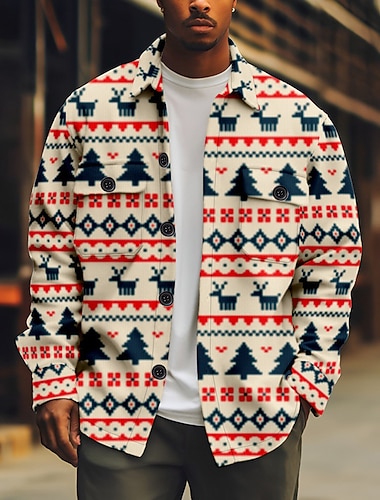  arbre de Noël flocon de neige chemise vintage pour hommes chemise veste shacket vacances en plein air automne&amp;chemise d'hiver à manches longues en velours côtelé rouge, vert, kaki s, m, l