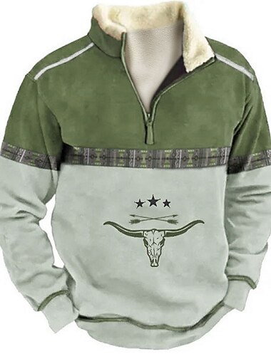  Homens Gráfico Animal Bloco de cor camisolas Moletom Moletom Zip Manga Longa Moletom Quarter Zip Diário Vaqueiro Casual Impressão 3D Férias Feriado Para Noite Imprimir Tosão Outono & inverno