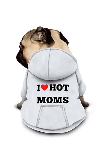  Толстовка для собак «i love hot Moms» с буквенным принтом и текстовыми мемами, свитера для собак для больших собак, свитер для собак, однотонный мягкий флис, одежда для собак, толстовка с капюшоном