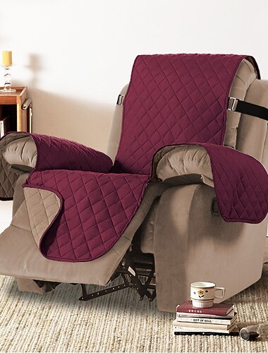  Fundas impermeables para sillón reclinable, acolchadas en color burdeos, para sillón reclinable grande, funda de asiento reversible, lavable, con correas elásticas ajustables para niños y mascotas