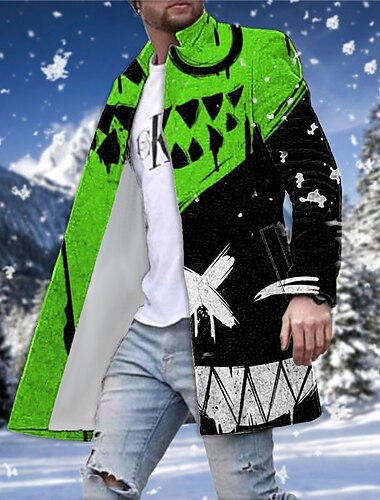  Per uomo Cappotto invernale Cappotto Per uscire Fine settimana Stampa Autunno inverno Collo ripiegabile Manica lunga Bianco Rosso Blu