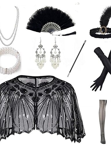  Retro Vintage Goldene Zwanziger 1920er Outfits Flapper-Stirnband Zubehörset Der große Gatsby Hochzeitsgast Pailletten Pailletten Damen Halloween Karneval Maskerade Karneval Party / Abend Party