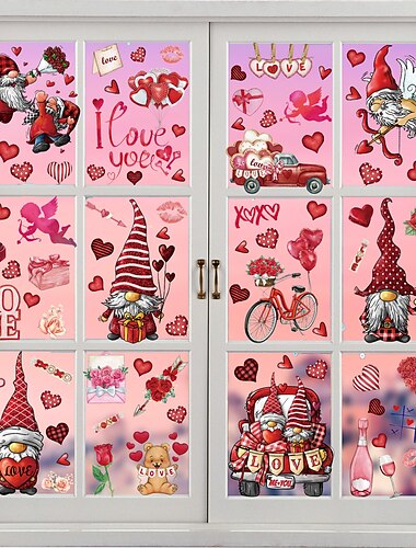  9 قطع/مجموعة من ملصقات النوافذ الثابتة لعيد الحب، ملصقات نافذة زجاجية للتماثيل والتماثيل.