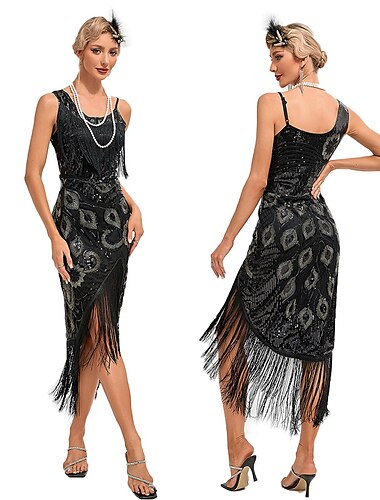 Retro / vintage Glada 20-talet 1920-talet Flapper-klänning Klänningar Maskerad Den store Gatsby Bröllopsgäst Paljetter Tofs Dam Maskerad Bröllop Bröllopsgäst Fest / afton Vuxna Klänning