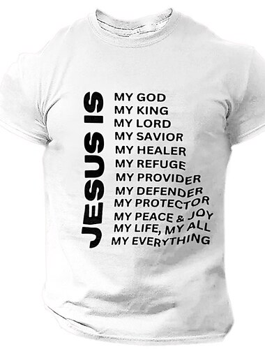  男性の信仰グラフィックTシャツ - イエスは私のすべて、献身的な赤い短袖クルーネックTシャツ