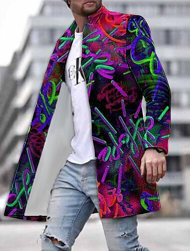  Herr Grafiska tryck Graffiti Vinterkappa Rock Kappa Håller värmen Andningsfunktion Bekväm Mode Streetwear Affär Arbete Klä till Jobbet Utekväll Ficka Mönster Höst vinter Nedvikt Långärmad Gul Purpur