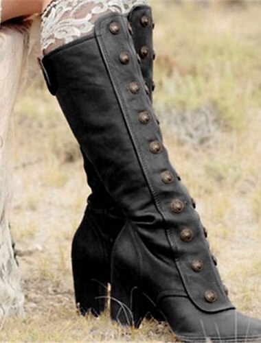  kniehohe Vintage-Lederstiefel für Damen in Braun mit Knopfleiste und Blockabsatz – perfekt für Outdoor-Abenteuer und den Country-Chic-Stil