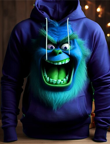  Boże Narodzenie męskie śmieszne Boże Narodzenie 3D bluzy z kapturem grafika elf moda 3D druk sportowy na zewnątrz święta bluzy z kapturem granatowy niebieski długi rękaw kaptur nadruk przednia